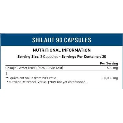 Shilajit 500 mg | 60% Fulvic Acid / 90 капсули, 30 дози - Applied Nutrition