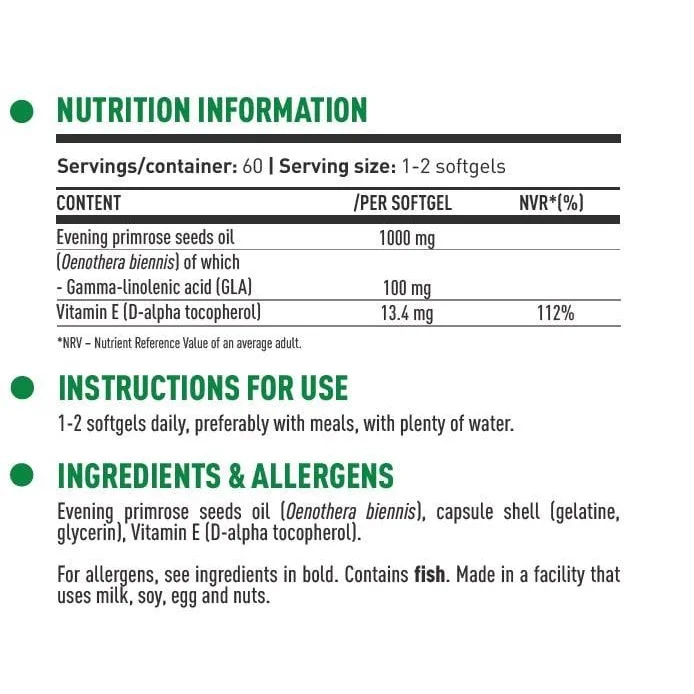 DY Life Evening Primrose Oil 1000 mg (60 дози) / 60 Гел капсули - Dorian Yates Nutrition
