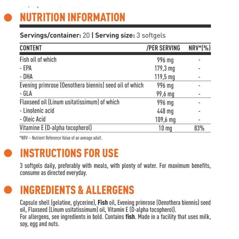DY Life Omega 3-6-9 1000 mg (20 дози) / 60 Гел капсули - Dorian Yates Nutrition