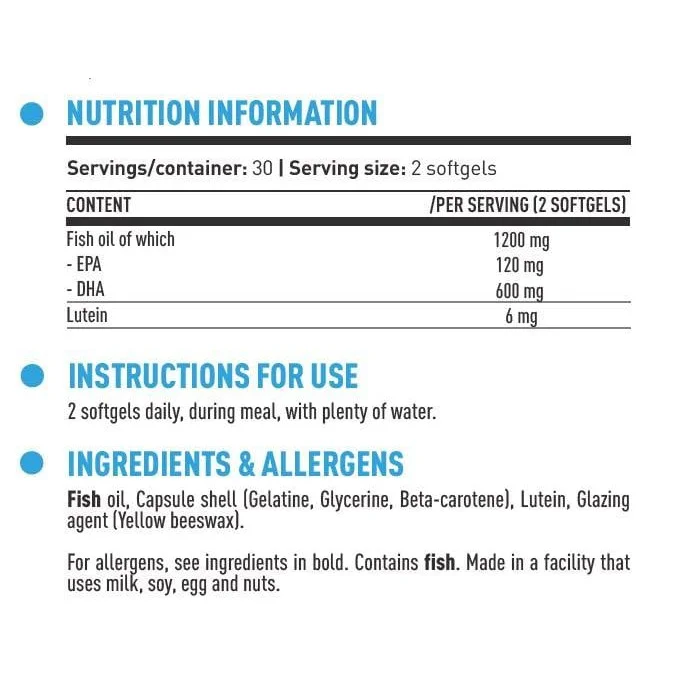 DY Life DHA + Lutein | 600 mg DHA + 6 mg Lutein (30 дози) / 60 Гел капсули - Dorian Yates Nutrition