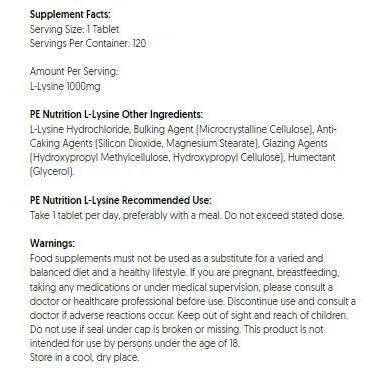 PE Nutrition | L-Lysine 1000 mg / 120 Таблетки, 120 дози - Holland And Barrett