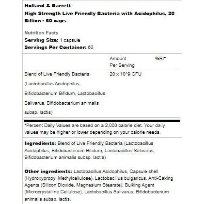 Live Friendly Bacteria with Acidophilus | High Strength 20 Billion / 60 капсули, 60 дози - Holland And Barrett