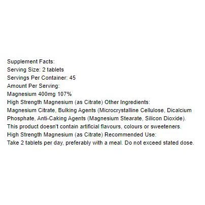 High Strength Magnesium Citrate 400 mg / 90 Таблетки, 45 дози - Holland And Barrett