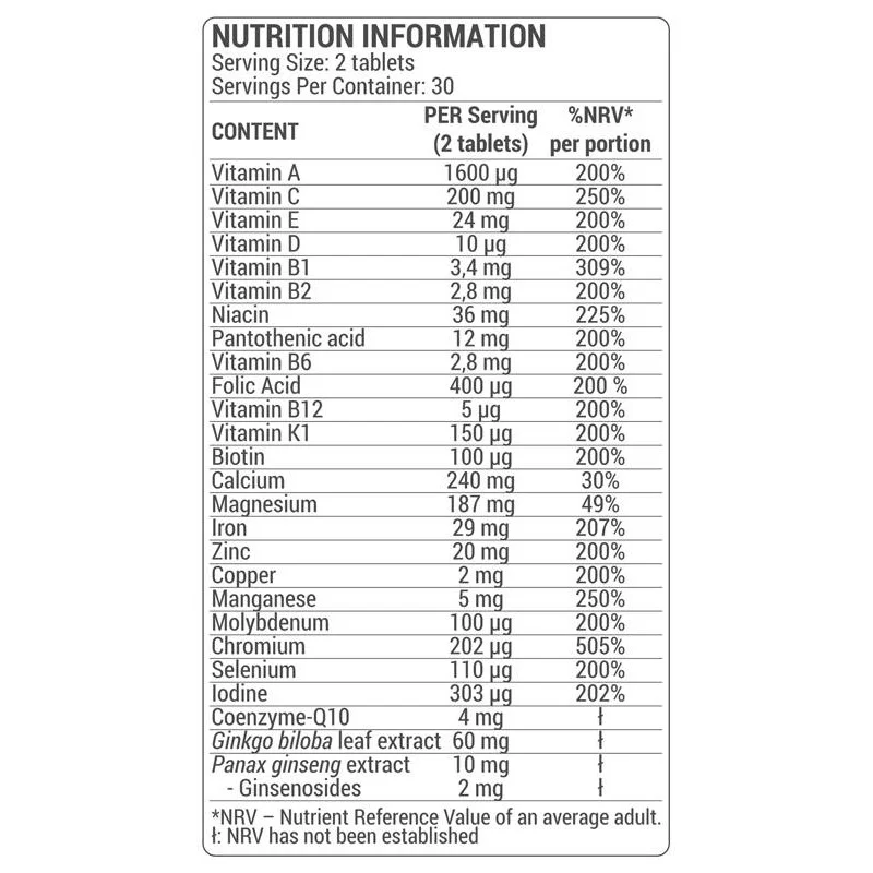 Multivitamin Complex / 60 Таблетки, 30 дози - Dorian Yates Nutrition