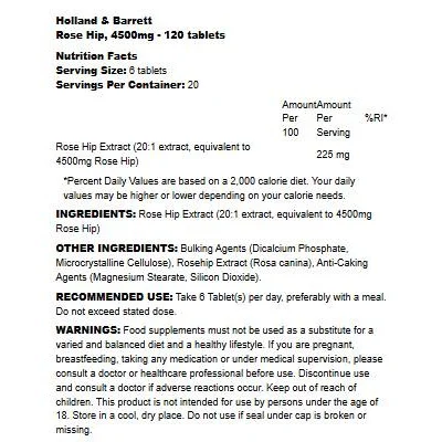 Rose Hip 750 mg / 120 Таблетки - Holland And Barrett