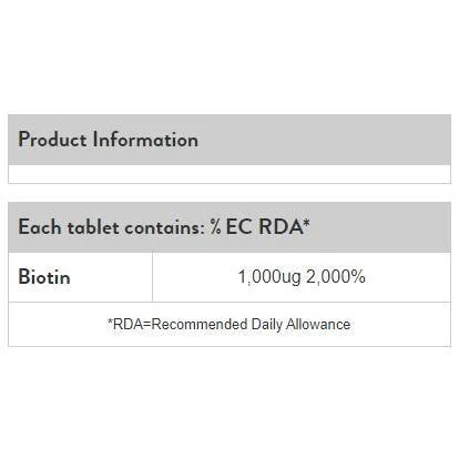 Biotin 1000 mcg / 60 Таблетки, 60 дози - Holland And Barrett