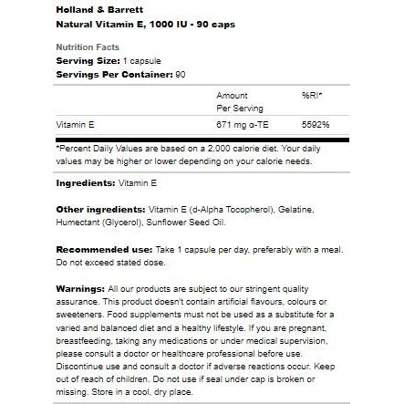 Natural Vitamin E 400 IU / 90 капсули, 90 дози - Holland And Barrett