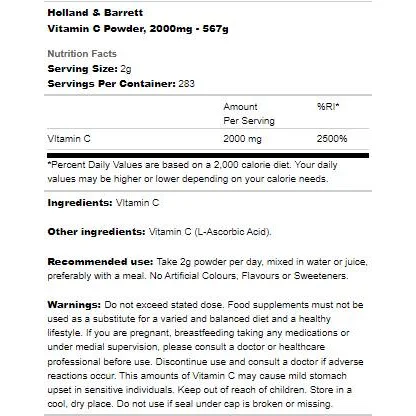 Vitamin C Powder / 567 грама, 283 дози - Holland And Barrett