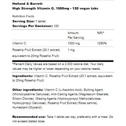 High Strength Vitamin C 1000 mg / 240 Таблетки, 240 дози - Holland And Barrett