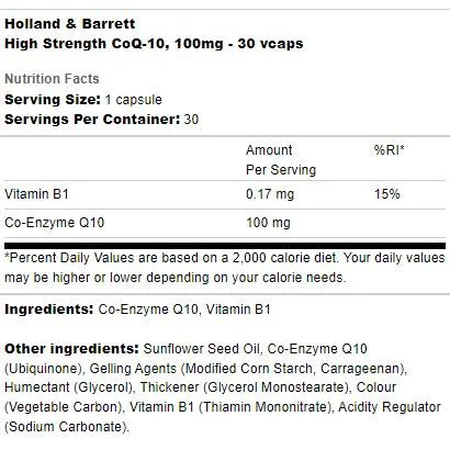 High Strength CoQ-10 100 mg / 30 капсули, 30 дози - Holland And Barrett