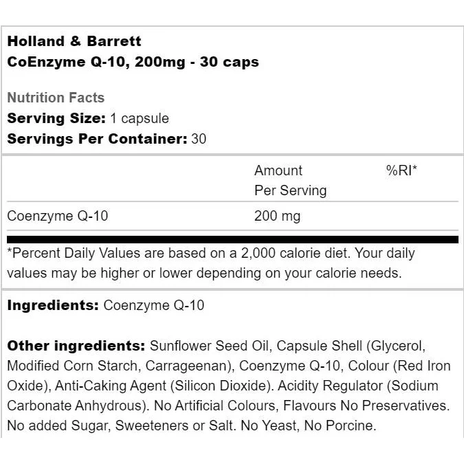 CoEnzyme Q-10 200 mg / 30 капсули, 30 дози - Holland And Barrett