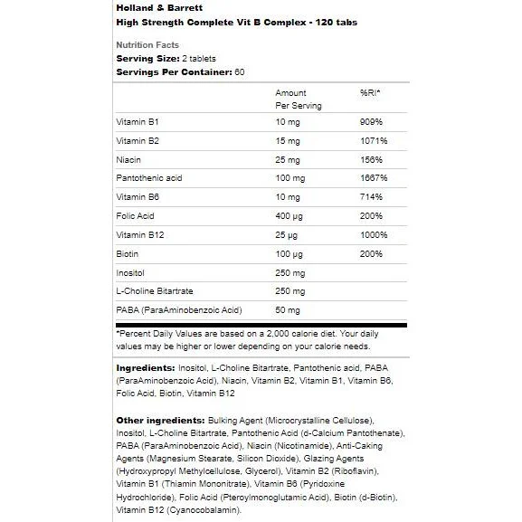 High Strength | Complete Vit B Complex / 120 Таблетки, 60 дози - Holland And Barrett