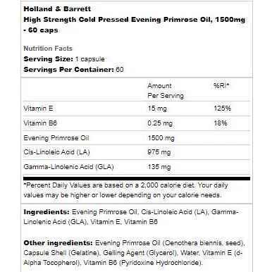 High Strength Cold Pressed | Evening Primrose Oil 1500 mg / 60 капсули, 60 дози - Holland And Barrett