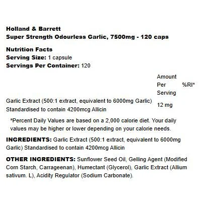 Super Strength Odourless Garlic / 120 капсули, 120 дози - Holland And Barrett