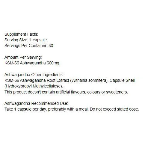 Ashwagandha 600 mg KSM-66 / 30 капсули, 30 дози - Holland And Barrett