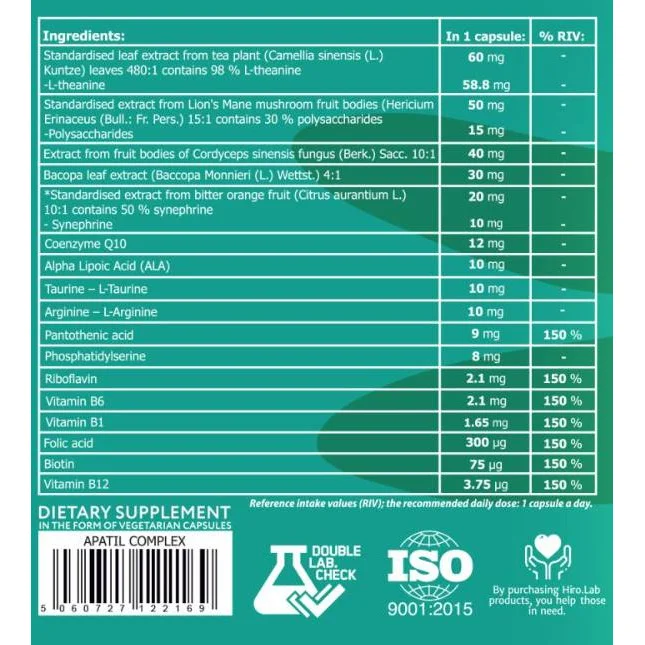 Apatil Complex | with L-Theanine, Lion's Mane & Bacopa / 30 капсули, 30 дози - Hero.Lab