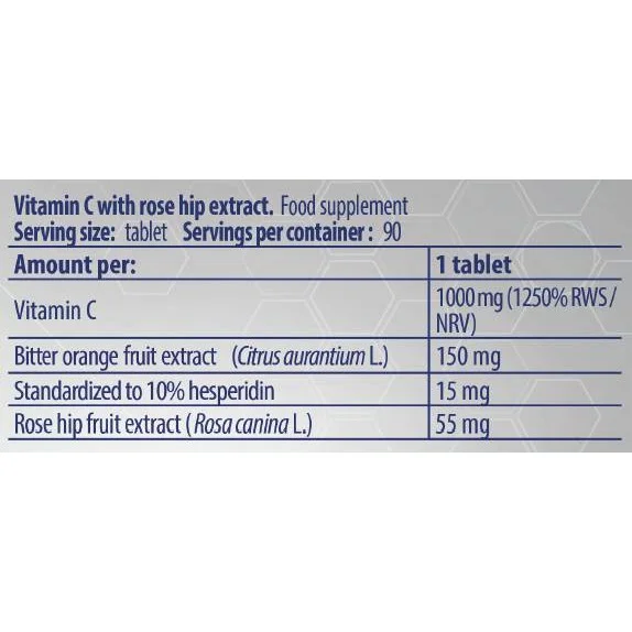 Vitamin C 1000 / with Rose Hips and Bitter Orange (90 дози) / 90 Таблетки - Kevin Levrone