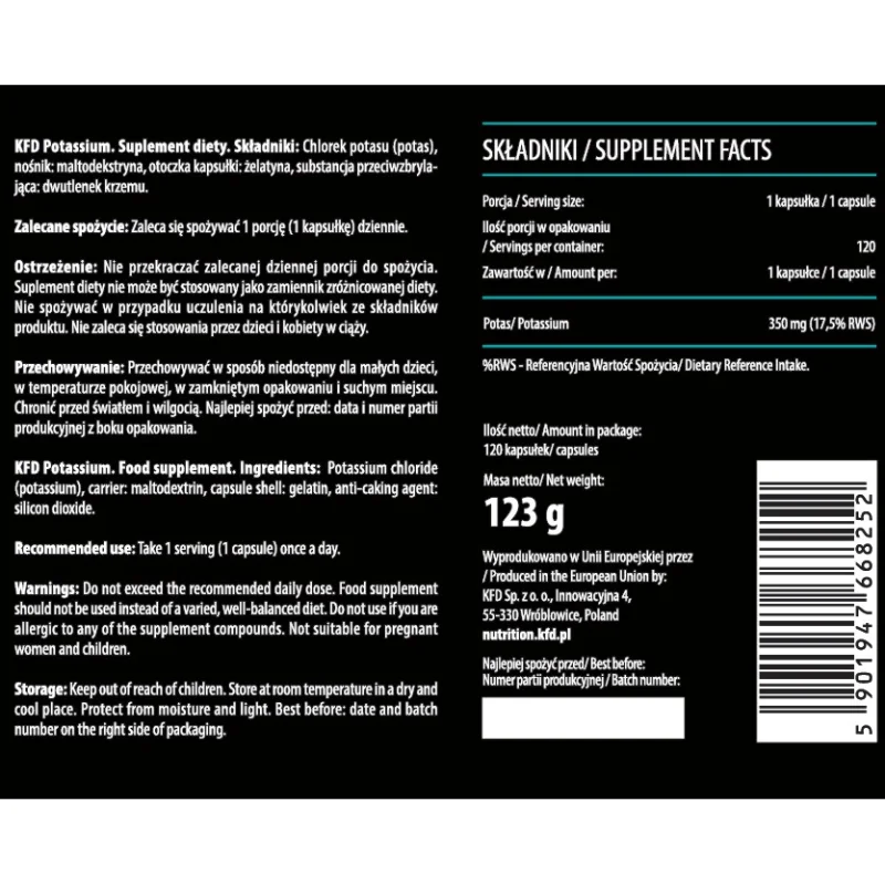 KFD Potassium - Калий, Разфасовка 120 caps - KFD Nutrition