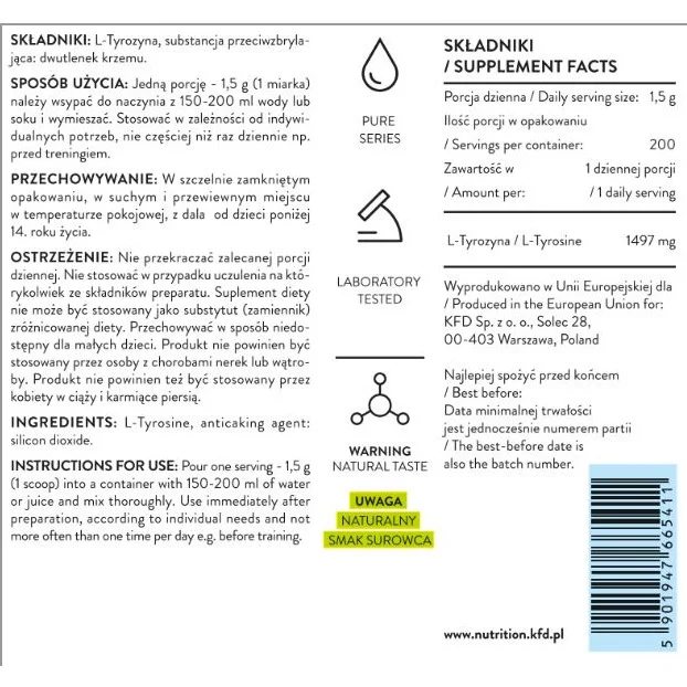 KFD Pure Tyrosine - Тирозин, Разфасовка 0.300kg - KFD Nutrition