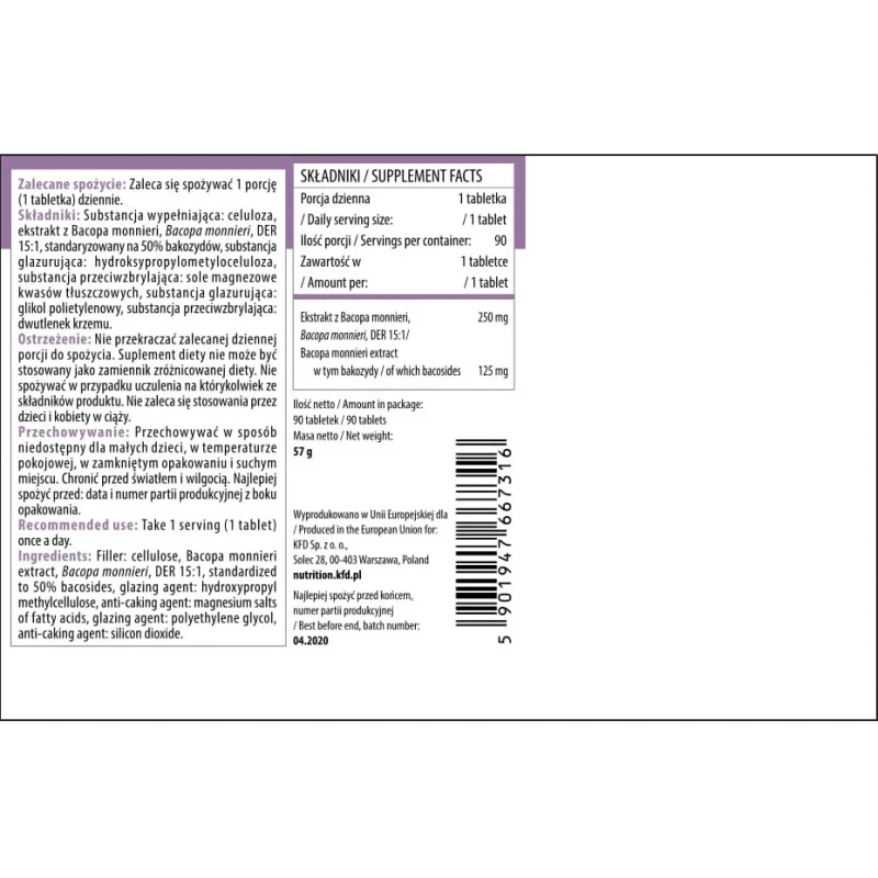 KFD Bacopa Monnieri 250mg - KFD Nutrition