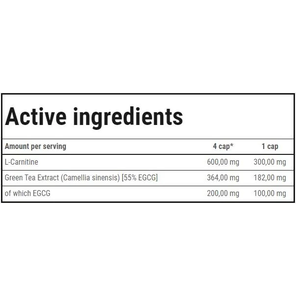 L-Carnitine + Green Tea Caps / 180 капсули, 45 дози - Trec Nutrition