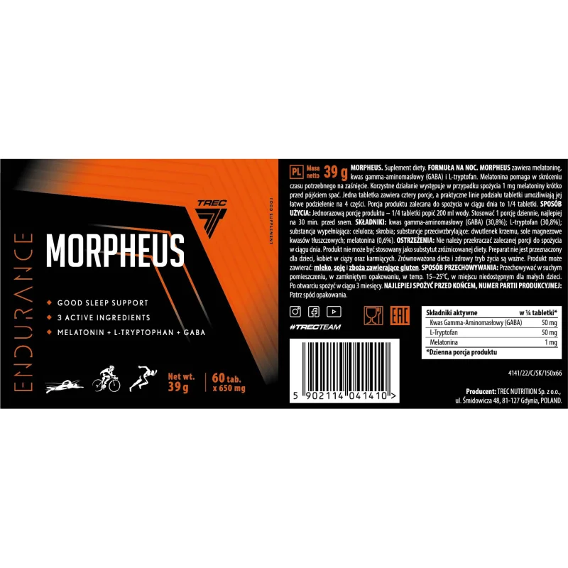 Morpheus Endurance | Good Night Support with Melatonin, L-Tryptophan & Gaba / 60 Таблетки, 60 дози - Trec Nutrition