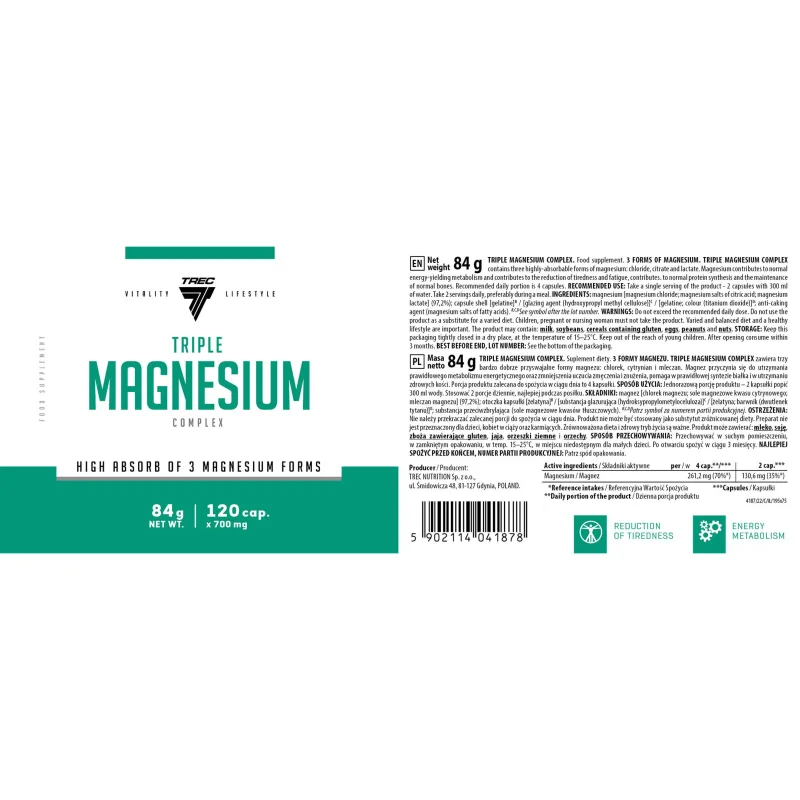 Triple Magnesium Complex / 120 капсули, 30 дози - Trec Nutrition
