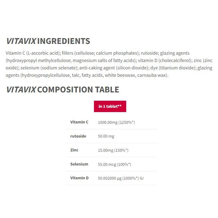 Vitavix Immunity Care | with Vitamin C, Zinc, Selenium, Vitamin D / 60 Таблетки, 60 дози - Trec Nutrition