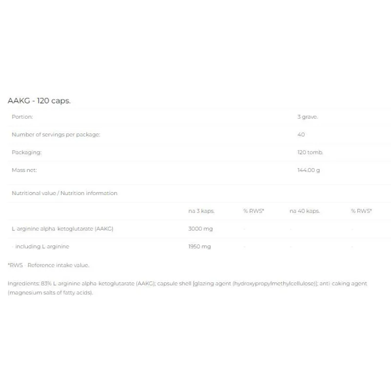 AAKG Caps 1000 mg / 120 капсули, 40 дози - 6PAK Nutrition