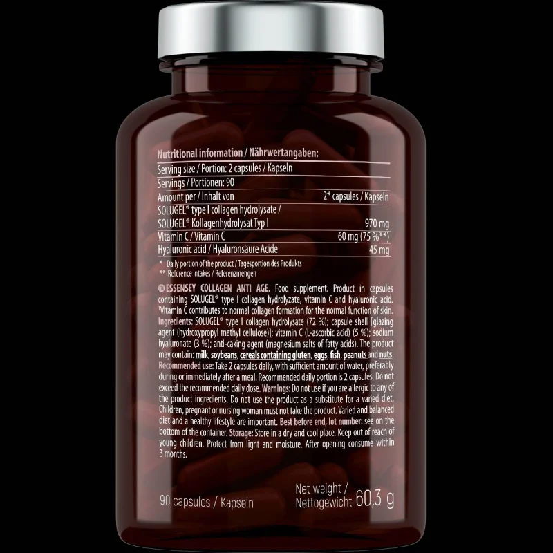 Collagen Anti Age | with Vitamin C & Hyaluronic Acid / 90 капсули, 45 дози - Essensey