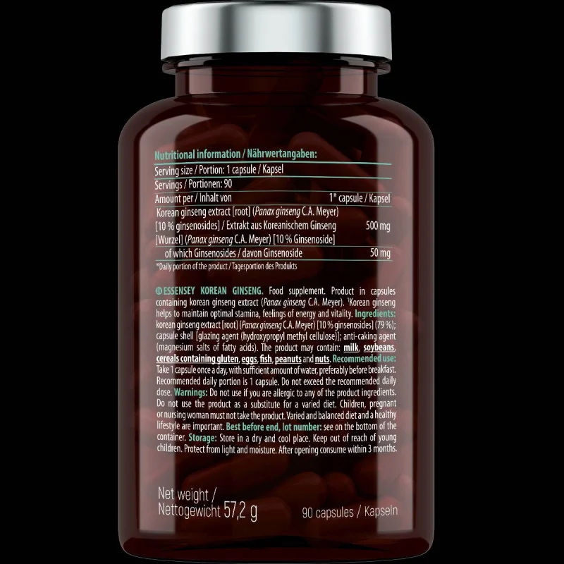 Korean Ginseng 500 mg / 90 капсули, 90 дози - Essensey