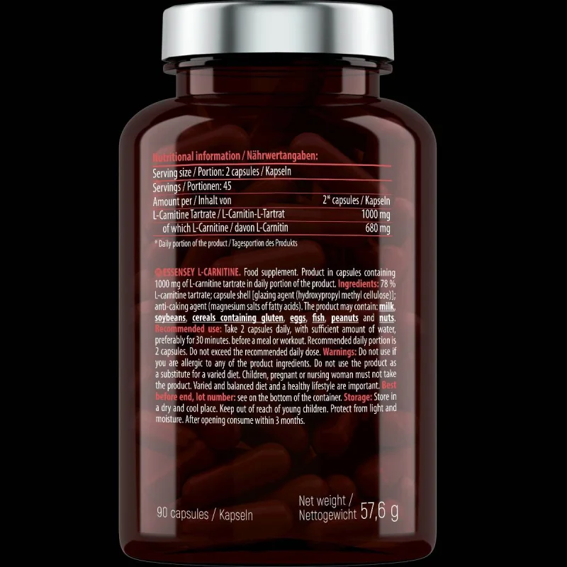 L-Carnitine 500 mg / 90 капсули, 45 дози - Essensey