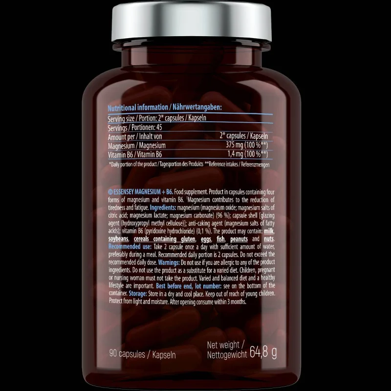 Magnesium 187.5 mg + B6 / 90 капсули, 45 дози - Essensey