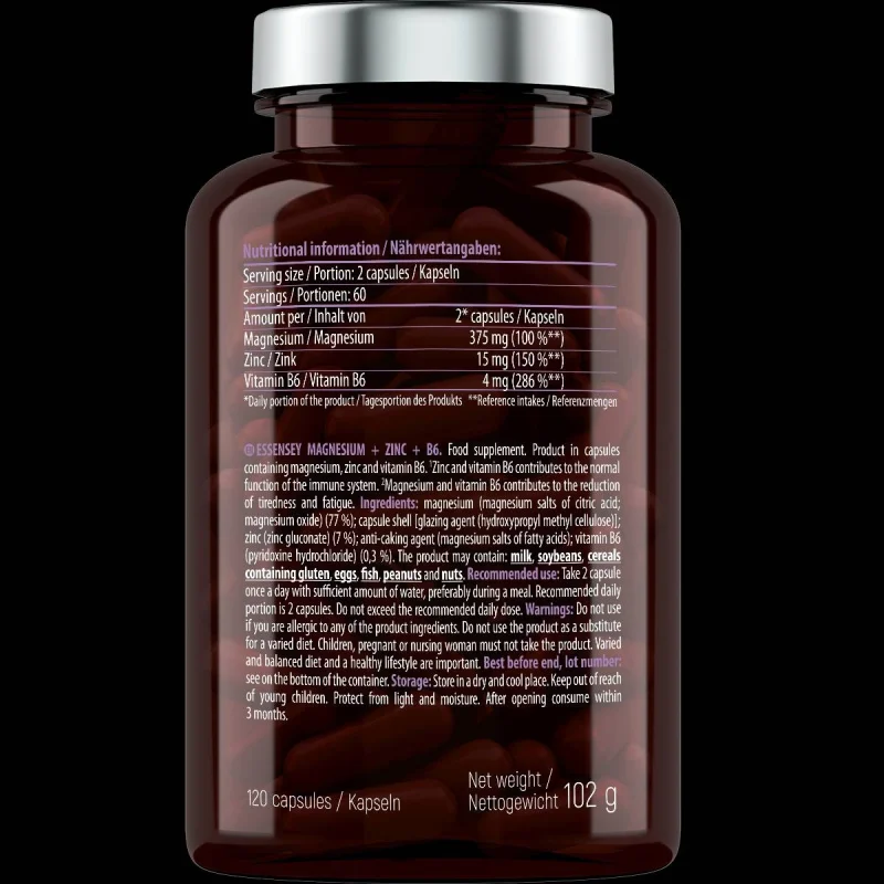 Magnesium + Zinc + B6 / 120 капсули, 60 дози - Essensey