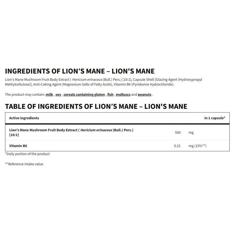 Lion's Mane 500 mg (60 дози) / 60 капсули - Trec Nutrition