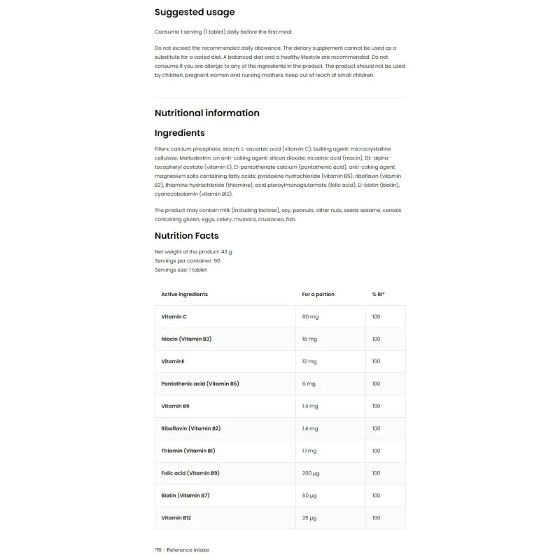 Vitamin B Complex + C & E / 90 Таблетки, 90 дози - OstroVit