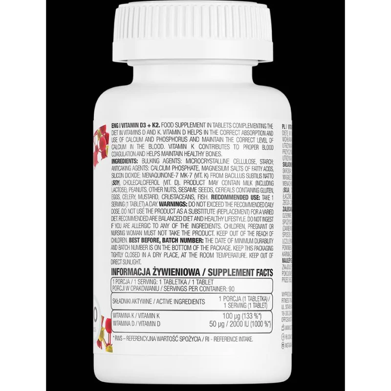 Vitamin D3 2000 + K2 100 mcg (90 дози) / 90 Таблетки - OstroVit