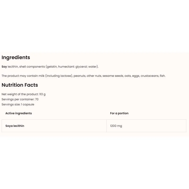 Lecithin 1200 / NO GMO / 70 Гел капсули, 70 дози - OstroVit