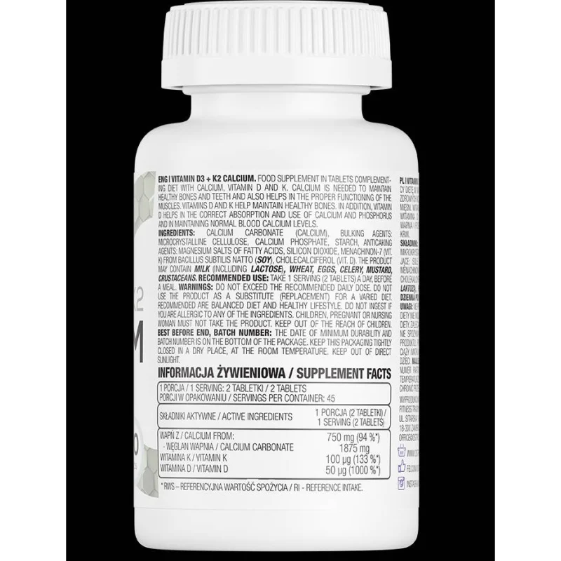 Vitamin D3 2000 + K2 100 mcg + Calcium (45 дози) / 90 Таблетки - OstroVit