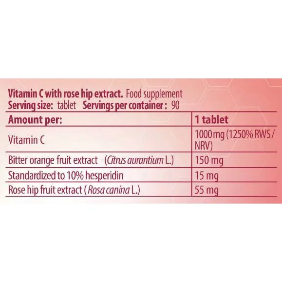 Vitamin C 1000 / with Rose Hips and Bitter Orange (90 дози) / 90 Таблетки - FA Nutrition