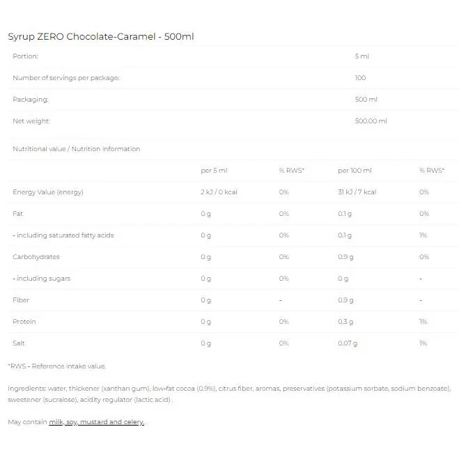 Syrup Zero - Chocolate Caramel / 500 мл - 6PAK Nutrition
