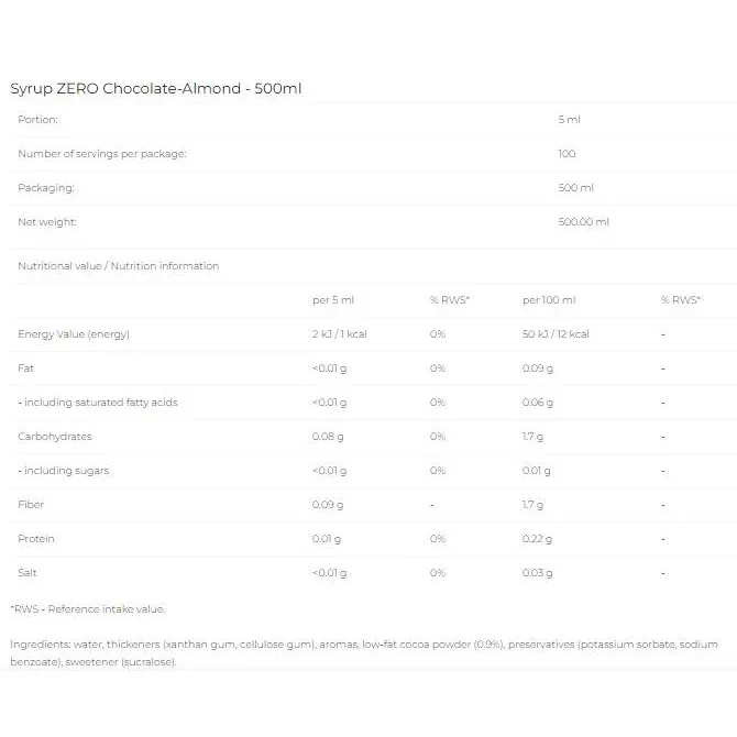 Syrup Zero - Chocolate Almond / 500 мл - 6PAK Nutrition