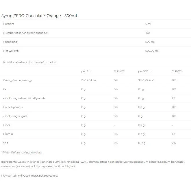 Syrup Zero - Chocolate Orange / 500 мл - 6PAK Nutrition