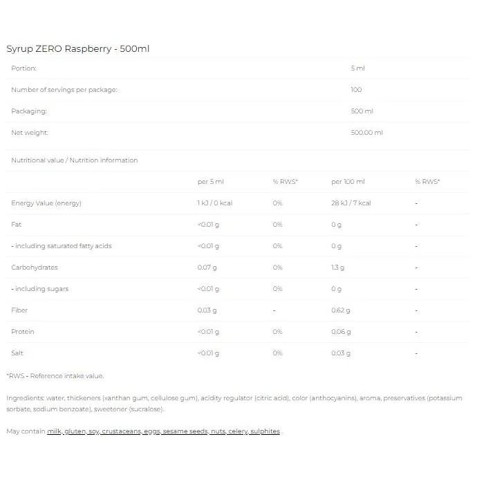 Syrup Zero - Raspberry / 500 мл - 6PAK Nutrition