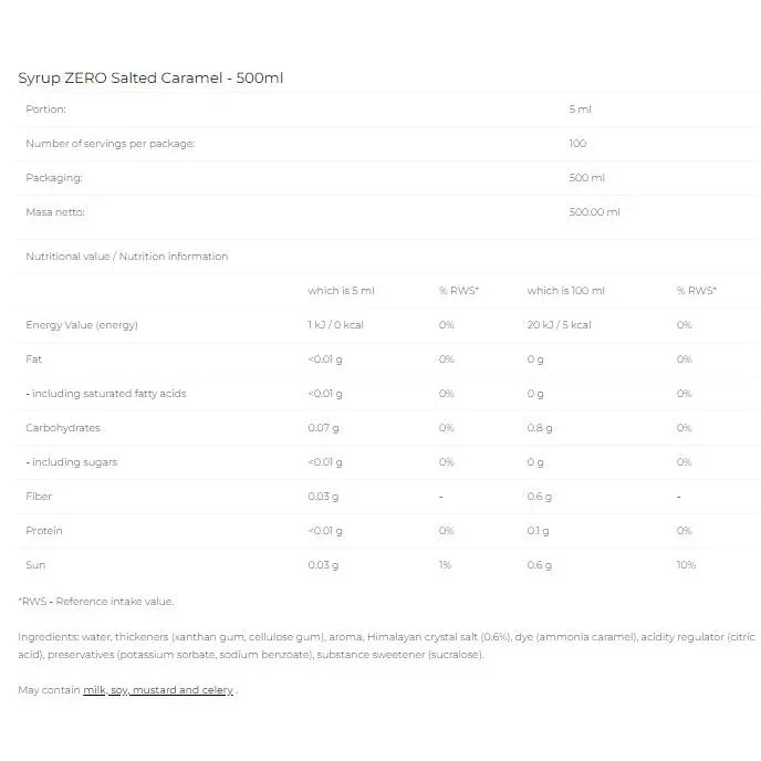 Syrup Zero - Salted Caramel / 500 мл - 6PAK Nutrition