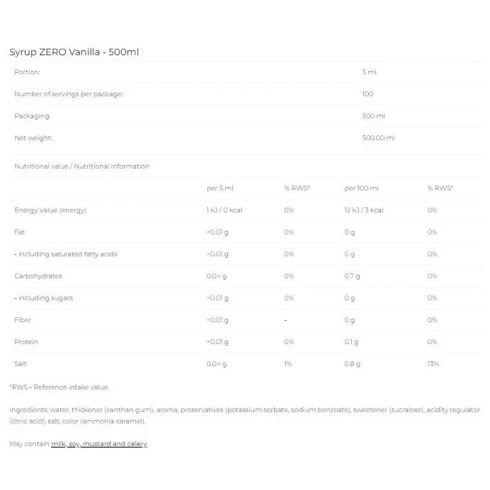 Syrup Zero - Vanilla / 500 мл - 6PAK Nutrition