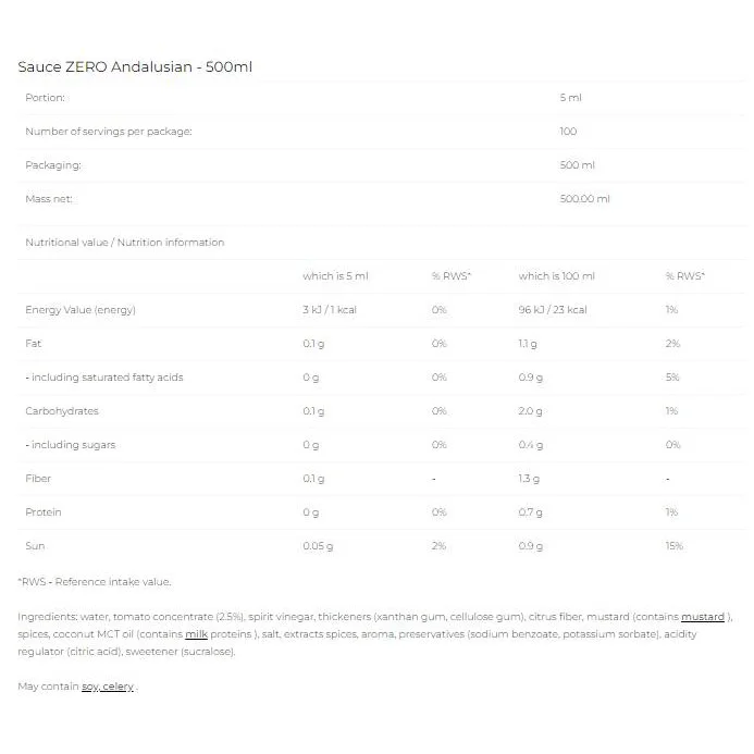 Sauce Zero - Andalusian / 500 мл - 6PAK Nutrition