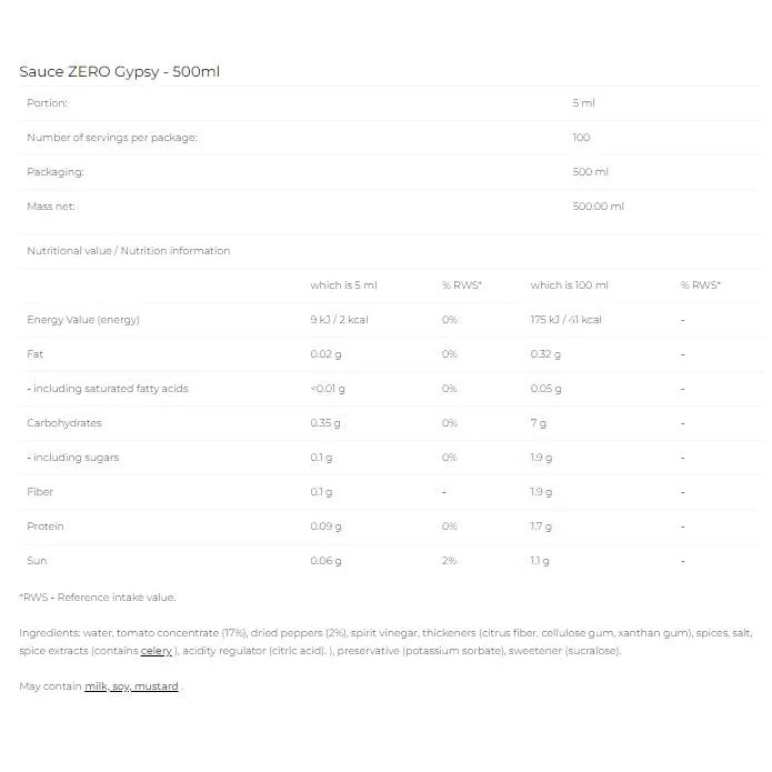 Sauce Zero - Gypsy / 500 мл - 6PAK Nutrition