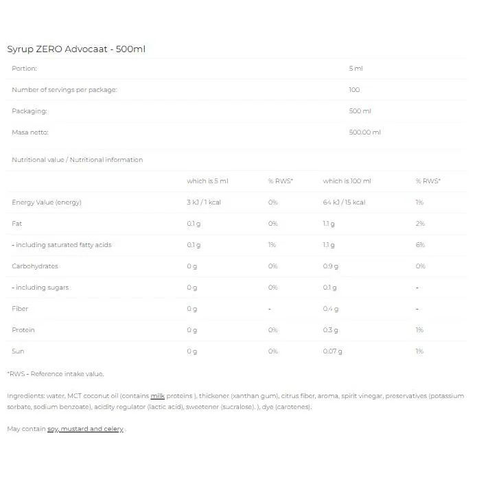 Syrup Zero - Advocaat / 500 мл - 6PAK Nutrition