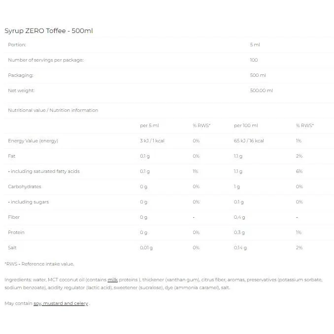 Syrup Zero - Toffee / 500 мл - 6PAK Nutrition